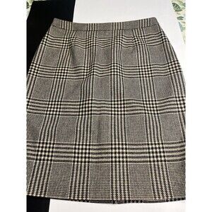 Moon 100% Wool Brown Black Houndstooth Lined Skirt Sz 6 - Woven in England